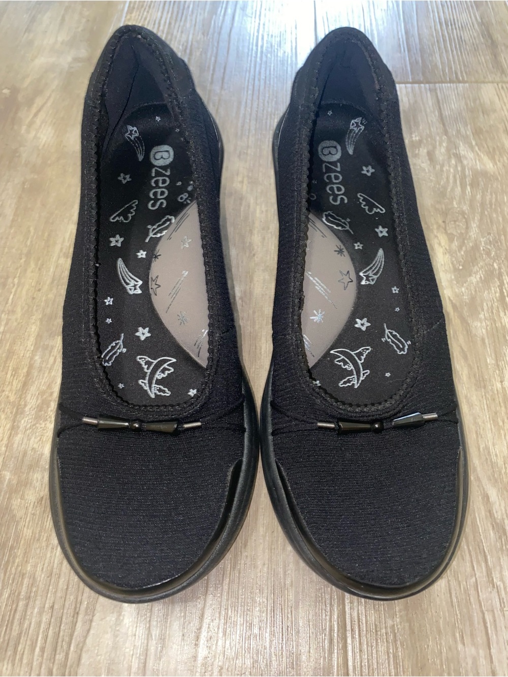 Bzees Black Slip-On Ballet Flats with Tiny Bow Accent